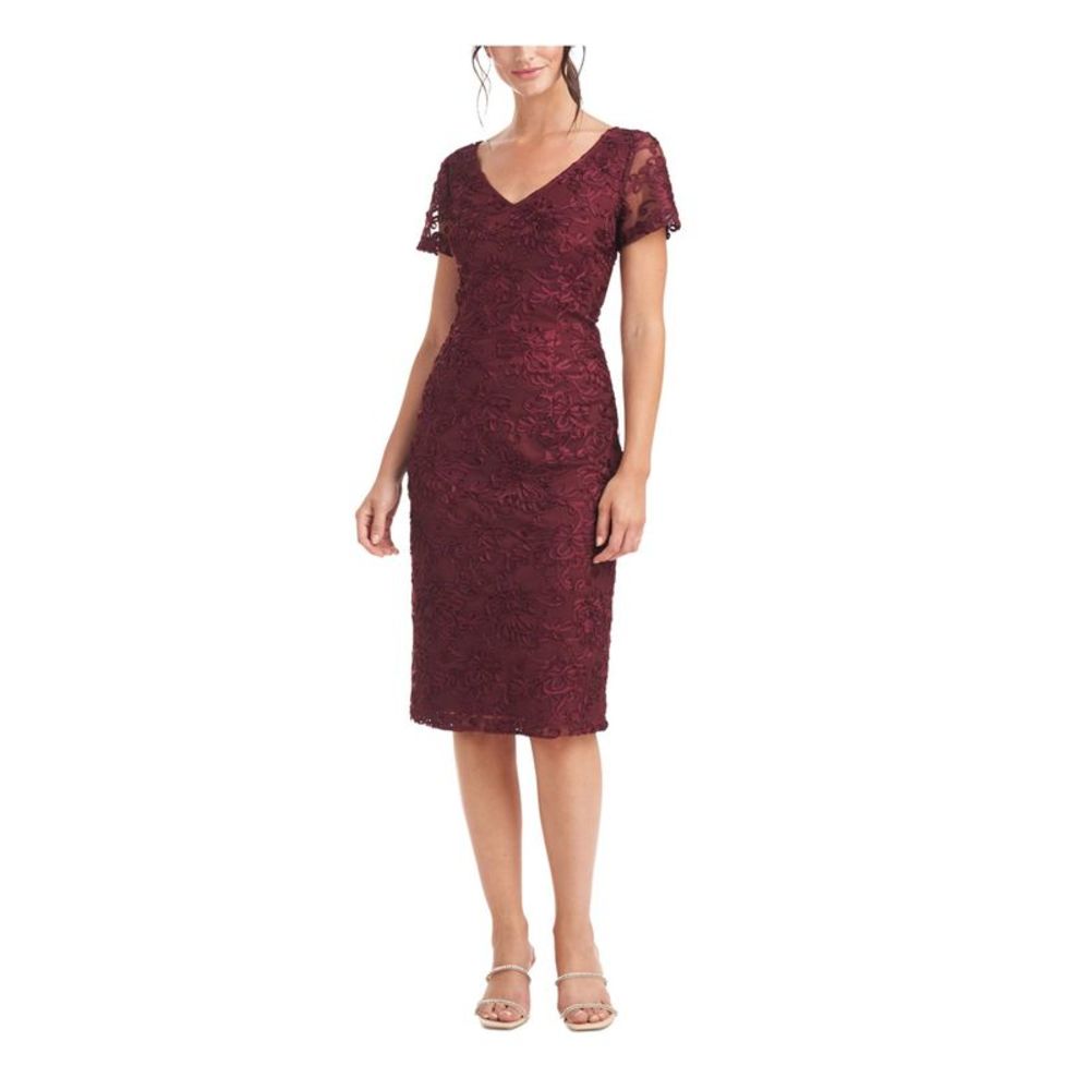 JS COLLECTION Womens Maroon Short Sleeve Knee Length Wear To Work Sheath Dress 6